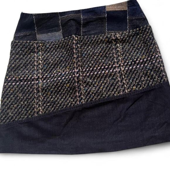 Save The Queen Patchwork Wool Blend Skirt Italy Multicolor Tweed Denim 17” - Picture 4 of 6